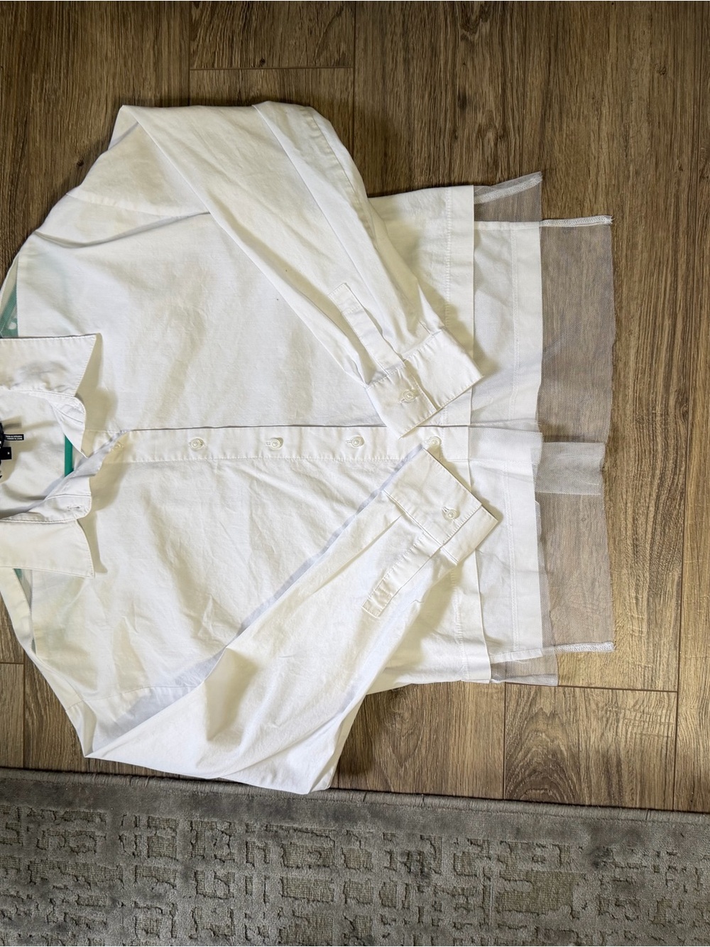 DKNY White Button-Down Shirt with Sheer Layered Hem
